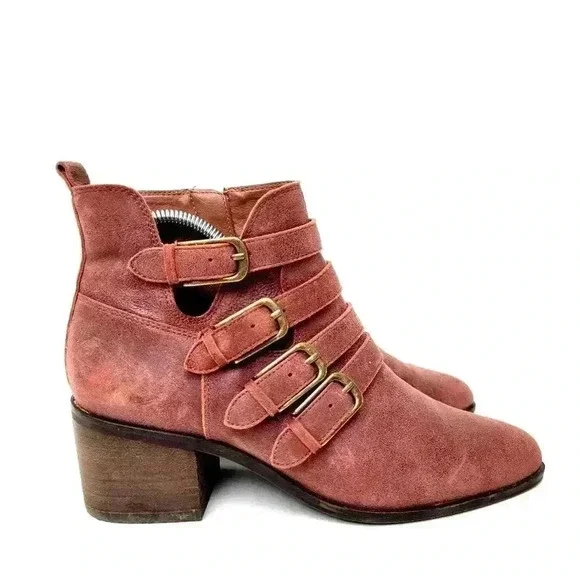 Lucky Brand Loreniah Red Moto Grunge Buckle Ankle Booties - 7.5 - Picture 4 of 11